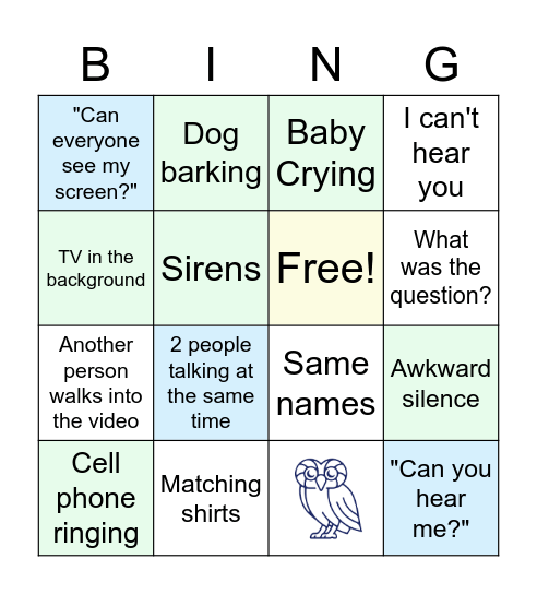 Online Class Meeting Bingo Card
