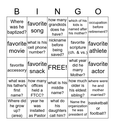 PASTOR TRIVIA Bingo Card