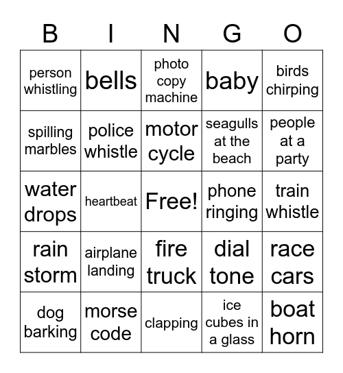 Sound Bingo Card