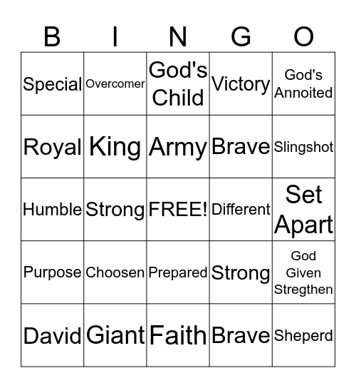 MCBC Jr Church: David and Goliath Bingo Card