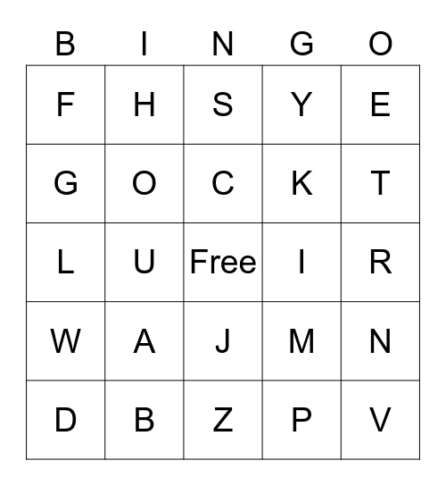 letters in your full name Bingo Card