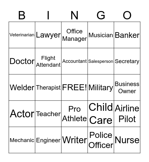 Career Bingo Lingo Bingo Card