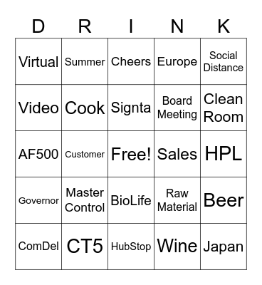 Cheers & Beers Bingo Card