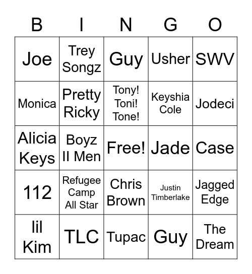 Old Skool R&B Mixx Bingo Card