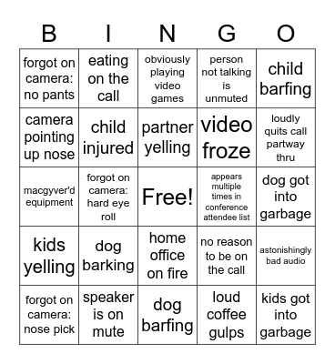 Video Conference Bingo Card