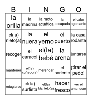 Español 3 - U1L2 Bingo Card