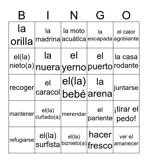 Español 3 - U1L2 Bingo Card
