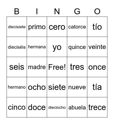 IWL Spanish Bingo Card