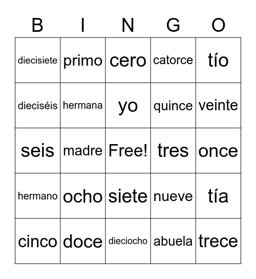 IWL Spanish Bingo Card