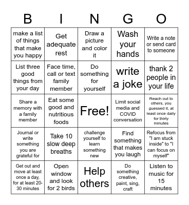 Self Care BINGO Card