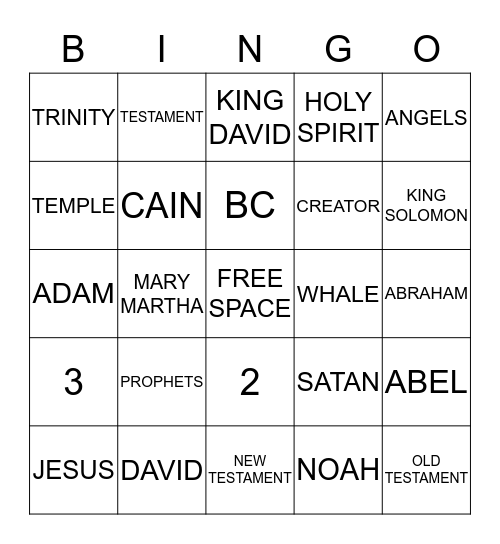 CHILDRENS CHURCH Bingo Card