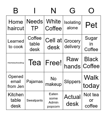 CoVid Coffee Break Bingo Card