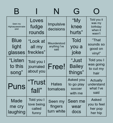 Bailey’s Bingo Card