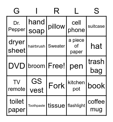 Home Items Bingo Card