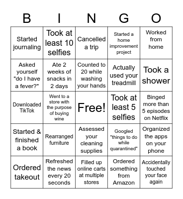 Shelter in Place 8 Bingo Card
