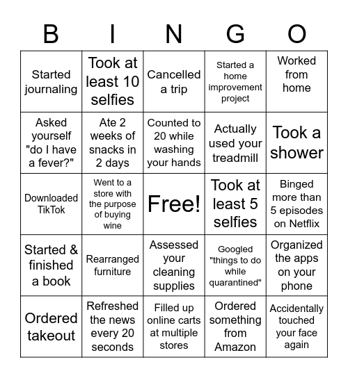Shelter in Place 8 Bingo Card