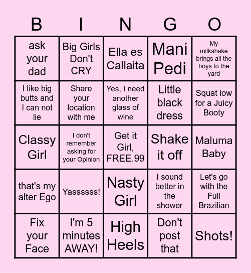 Girls Night Bingo Card