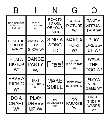 TARYNS BIRTHDAY WEEKEND BINGO Card