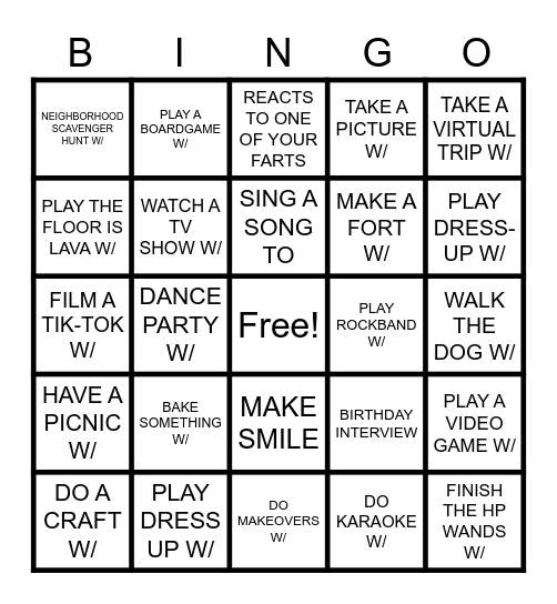 TARYNS BIRTHDAY WEEKEND BINGO Card