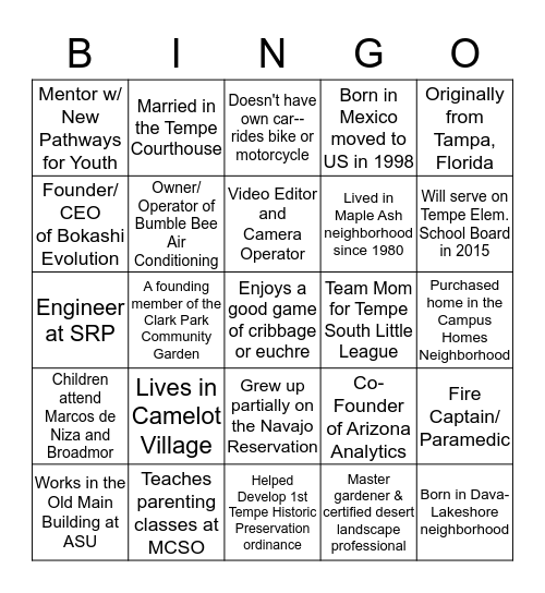 TEMPE LEADERSHIP CLASS 30 Bingo Card