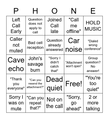 Conference Call Bingo Card