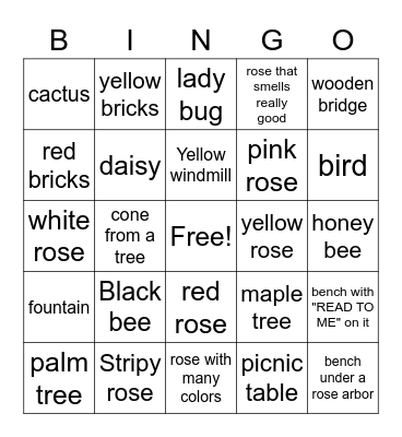 California Nursery Historical Park Bingo Card