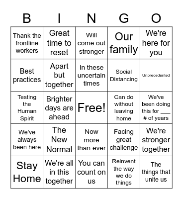 Phrases in 2020 Ads Bingo Card