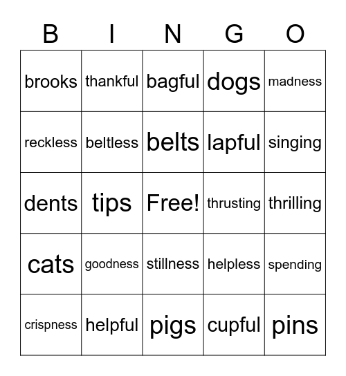 Suffix Bingo-Reading Practice 55 Bingo Card