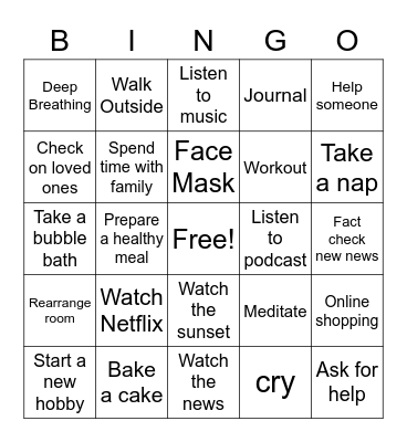 Self Care Bingo Card