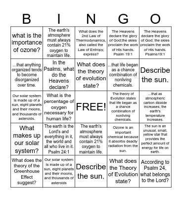 Catechism Bingo Card