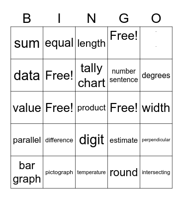 Math Vocabualry Bingo Card