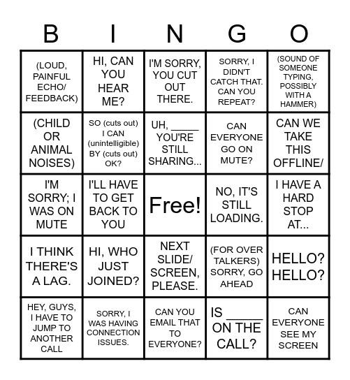 Conferance Call Bingo Card