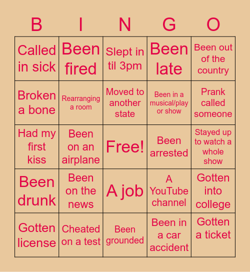 Up to this point I have... Bingo Card