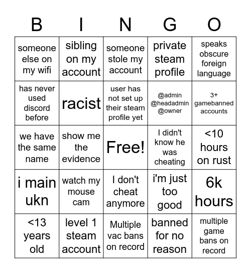 Ban Appeal Bingo Card