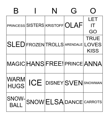 FROZEN Bingo Card