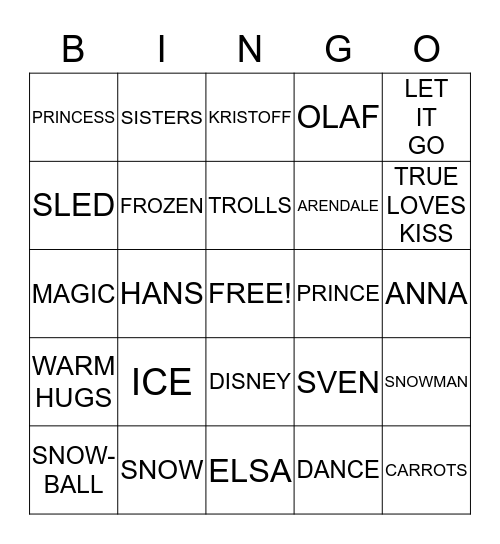 FROZEN Bingo Card