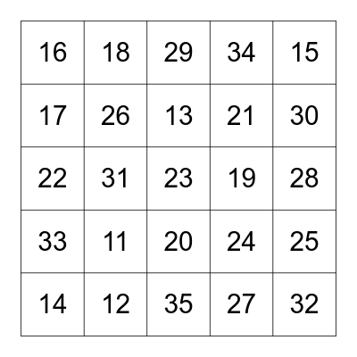 LOS NUMEROS 11-35 Bingo Card