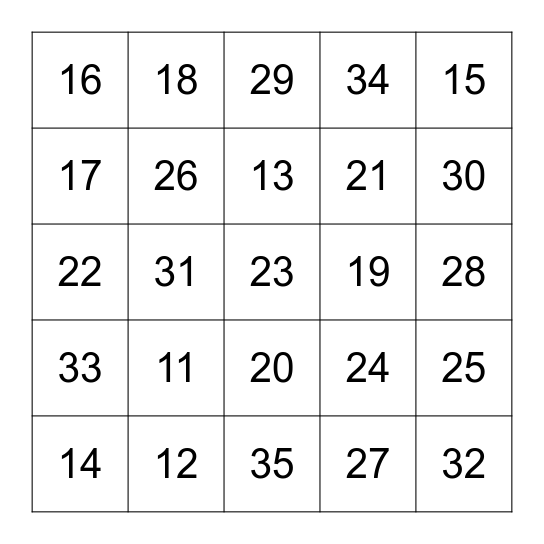 LOS NUMEROS 11-35 Bingo Card