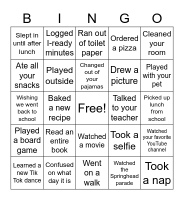 Quarantine Bingo Card