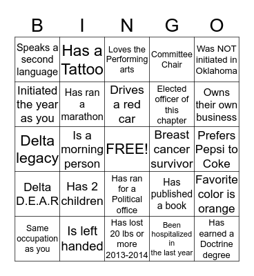 Sooner City Alumnae Chapter Bingo Card