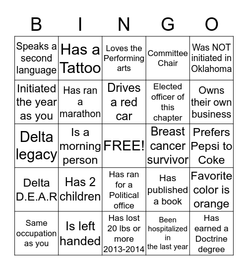 Sooner City Alumnae Chapter Bingo Card