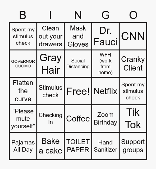 Qauarentine BINGO! Bingo Card