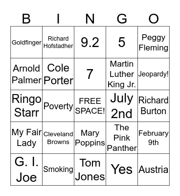 1964 Bingo Card