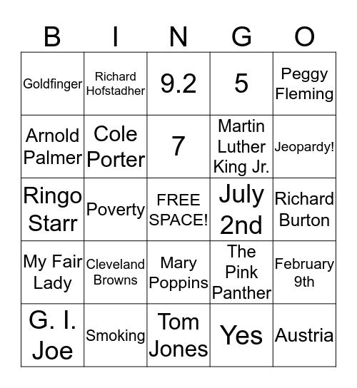1964 Bingo Card