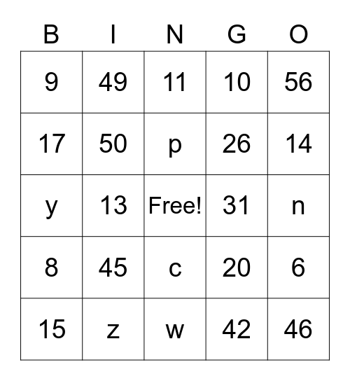 extra kaarten Bingo Card