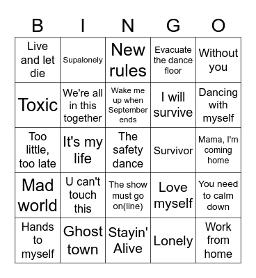 Musikkbingo - karanteneversjon Bingo Card