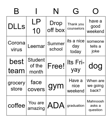 GDW Gingo Bingo Card