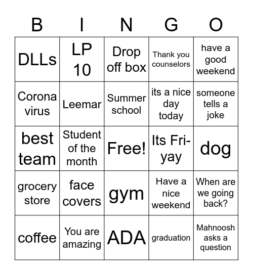 GDW Gingo Bingo Card