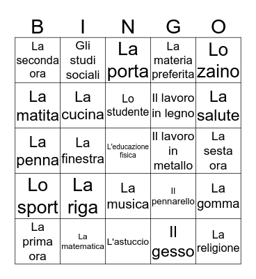 La scuola!  Bingo Card
