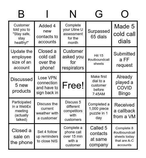 Uline Bingo Card